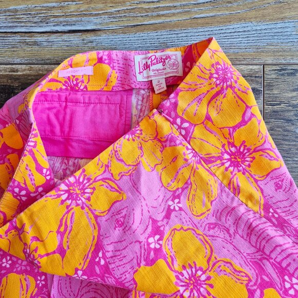 Lilly Pulitzer Resort Fit Elephant Floral Capri Pants Zip Pink Orange - Picture 7 of 13